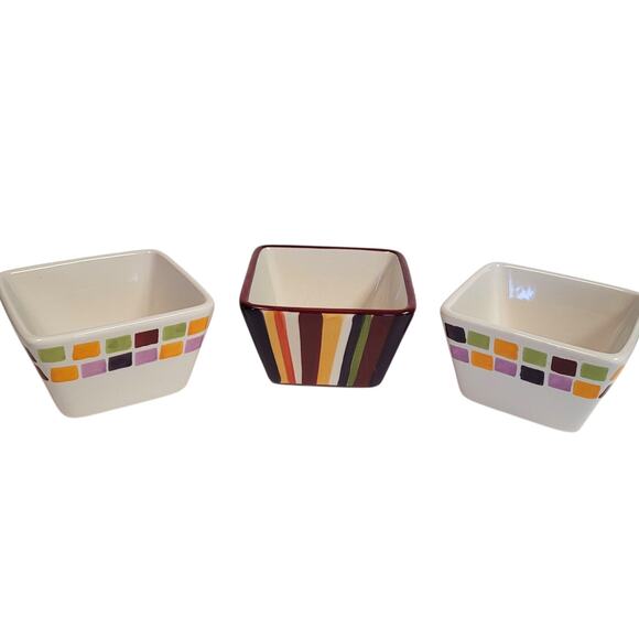 Pampered Chef Simple Additions Tiles Small Ceramic Square Bowl Set of 3 - Picture 1 of 7